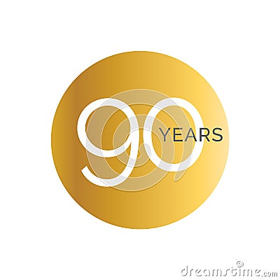 90th Anniversary gold banner template, ninety jubilee labels, business birthday logo, vector illustration Vector Illustration