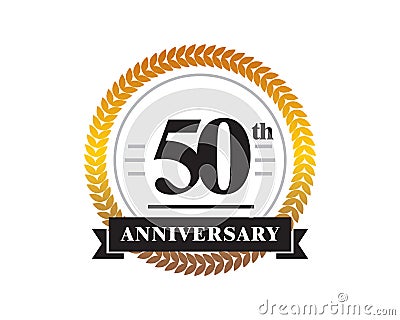 50th Anniversary golden emblem Vector Illustration