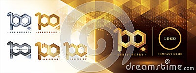 100th Anniversary logotype design, Hundred years anniversary celebration. Abstract Hexagon Infinity logo, 100 Years Logo golden Stock Photo