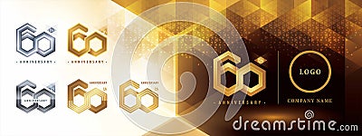 60th Anniversary logotype design, Sixty years anniversary celebration. Abstract Hexagon Infinity logo, 60 Years Logo golden for Vector Illustration