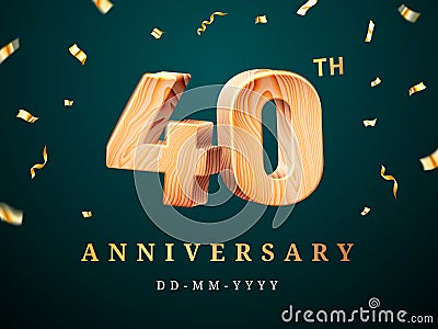 40th anniversary sign with falling confetti Vector Illustration