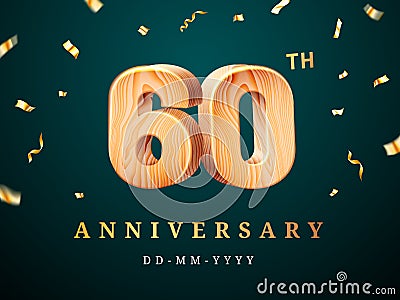 60th anniversary sign with falling confetti Vector Illustration