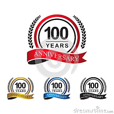 100th anniversary years circle ribbon Vector Illustration