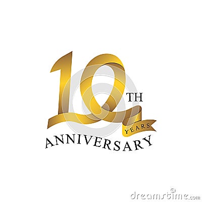 10th anniversary years ribbon. number gold color Vector Illustration