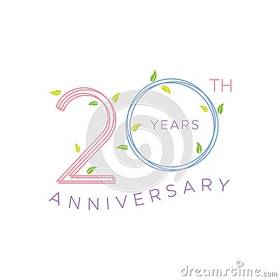 20th anniversary years round floral wreaths Vector Illustration