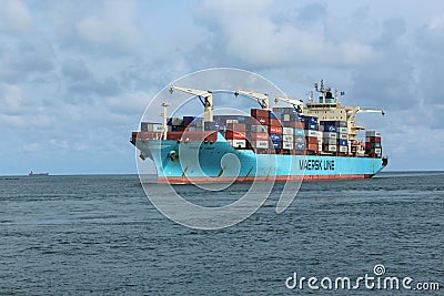 Maersk line cargo ship arrives Nigerian Editorial Stock Photo