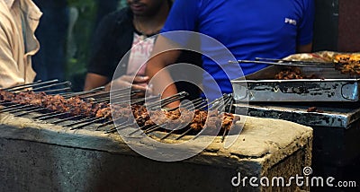 Live Making of Seekh Kebab at Zakaria Street During Eid al-Fitr Editorial Stock Photo