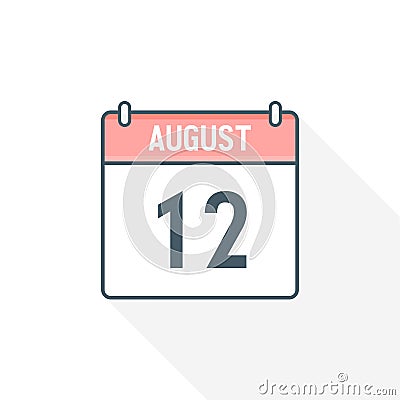 12th August calendar icon. August 12 calendar Date Month icon vector illustrator Vector Illustration