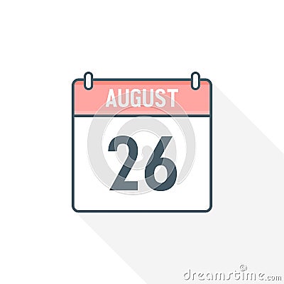 26th August calendar icon. August 26 calendar Date Month icon vector illustrator Vector Illustration