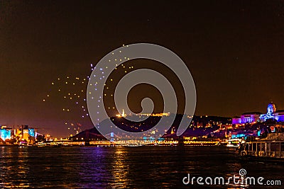 A magical night in Budapest with firework Stock Photo