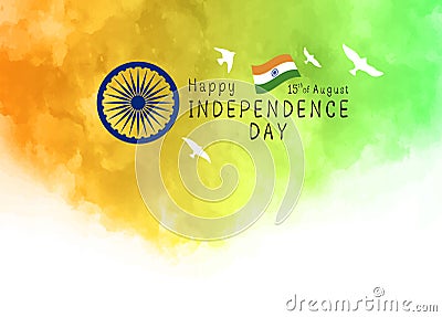 15th of August India Independence day design of watercolor texture on white background Vector Illustration