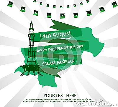 14th August pakistan national day with beautiful white and green background .template vector illustration Vector Illustration