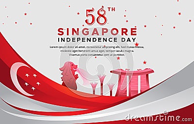 58th of august singapore independence day banner with abstract gradient red and white background design Vector Illustration