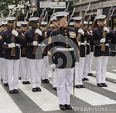 5th Ave, Manhattan, New York, USA - November 11, 2019: 100th Centennial Annual Veteran Day Parade Editorial Stock Photo