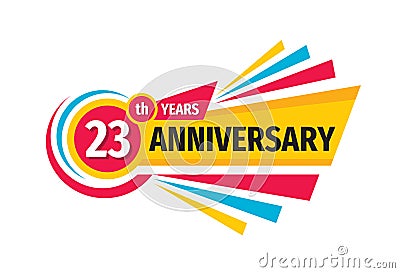 23 th birthday banner logo design. Twenty three years anniversary badge emblem. Abstract geometric poster. Vector Illustration