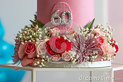 60th Birthday cake with decorations - close up view Stock Photo