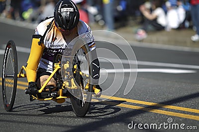 118th Boston Marathon took place in Boston, Massachusetts, on Monday, April 21 Patriots Day 2014. Disabled Wheelchair Rider Editorial Stock Photo