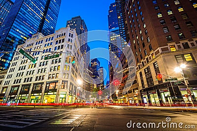 57th and Broadway at night, in Midtown Manhattan, New York City Editorial Stock Photo