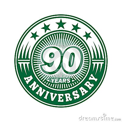 90 years anniversary celebration. 90th anniversary logo design. Ninety years logo. Vector Illustration