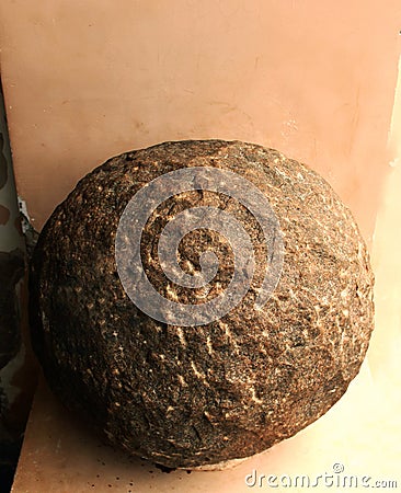 18th cen.AD cannon shell in thanjavur maratha palace complex Stock Photo