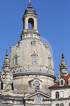 18th century barogue Church of the Virgin Mary Dresden Frauenkirche, Lutheran temple situated on Neumarkt, Dresden, Germany Stock Photo