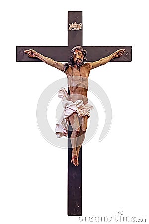 18th century Baroque Crucifix in natural size cut out, Stock Photo