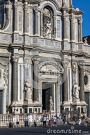 18th century Baroque facade of the Catania Cathedral Editorial Stock Photo