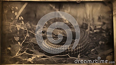 19th Century Calotype Print: Sepia Snake Photograph In The Style Of Worthington Whittredge Stock Photo