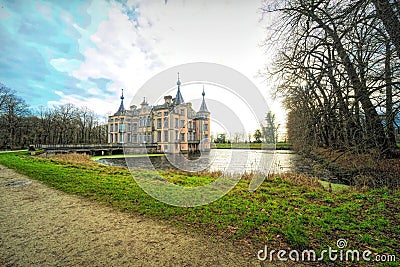 13th-century castle of Poeke, home of aristocrats Editorial Stock Photo