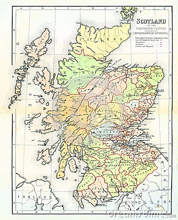 Antique Illustration of Historic Map of Scotland Stock Photo