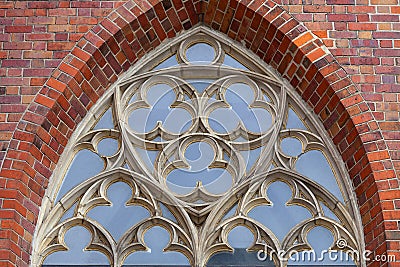 14th century gothic St. Elisabeth Church, ornamental window, Market Square, Wroclaw, Poland Stock Photo