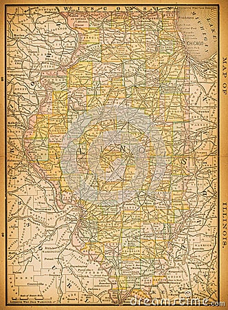 19th century map of Illinois Stock Photo