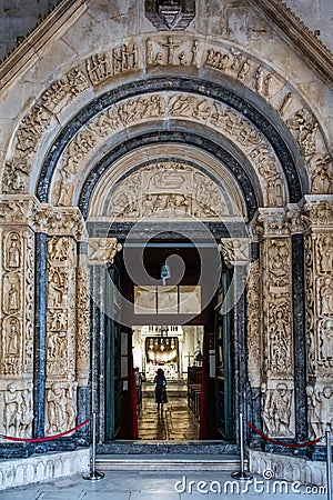 Portal of the St. Lawrence cathedral in Trogir Stock Photo