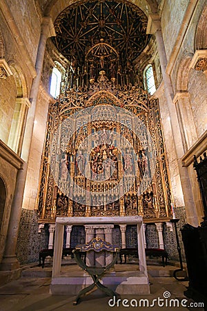 15th century retable in Coimbra Old Cathedral or Se Velha Editorial Stock Photo