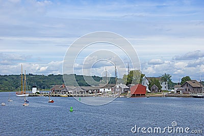 19th century sailing ships and riverside wharfs Stock Photo