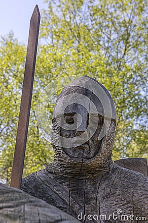 11th Century Soldier Sculpture at Battle Abbey Stock Photo