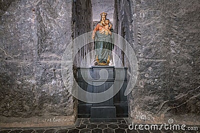 17th-century statue of Our Lady of Victory in the Wieliczka Salt Mine Editorial Stock Photo