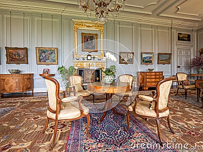 The 18th century White Drawing Room, Burton Agnes Hall, Yorkshire, England. Stock Photo