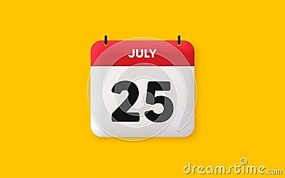 25th day of the month icon. Event schedule date. Calendar date 3d icon. Vector Vector Illustration