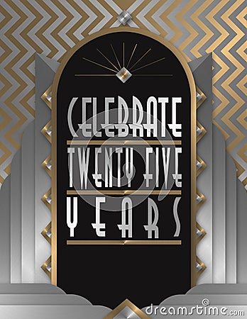 25th Anniversary Party Art Deco Flyer Stock Photo