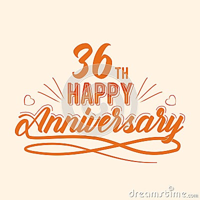 36th Happy Anniversary Celebration, 36 anniversary lettering Design Vector Illustration