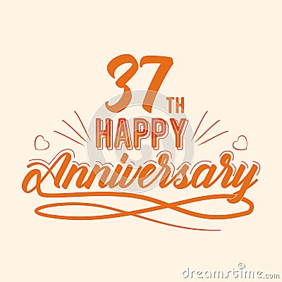 37th Happy Anniversary Celebration, 37 anniversary lettering Design Vector Illustration