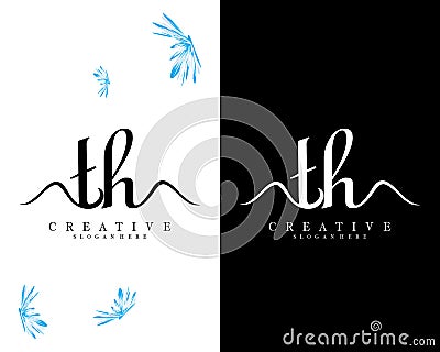 Th, ht creative handwriting letter, initial logo vector design on white and black background Vector Illustration