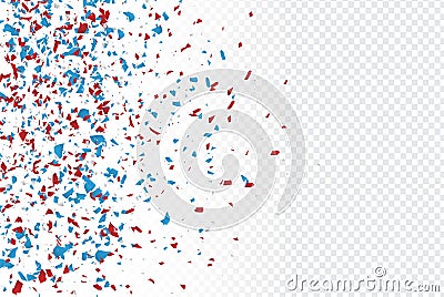 4th of July American Independence day backdrop with confetti scattered paper in blue, red, and white traditional colors Vector Illustration