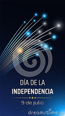 9th of july, argentina independence day, argentine colorful fireworks flag on blue night sky background. Argentina national Vector Illustration