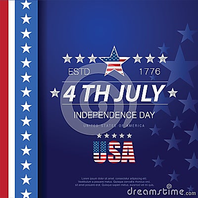 4th of July banner Vector illustration. Independence Day, US flag with 4th of July on blue background. Vector Illustration