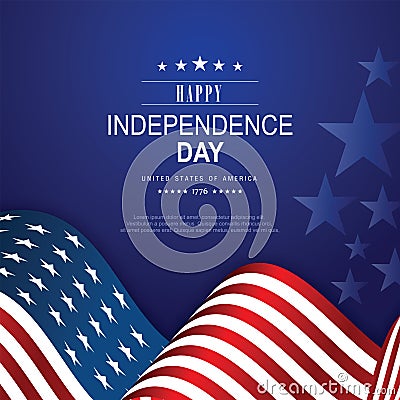 4th of July banner Vector illustration. Independence Day, US flag with 4th of July on blue background. Vector Illustration