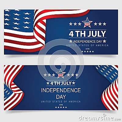 4th of July banner Vector illustration. Independence Day, US flag with 4th of July on blue background. Vector Illustration