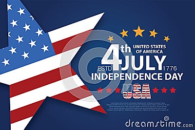 4th of July banner Vector illustration. Independence Day, US flag with 4th of July on blue background. Vector Illustration