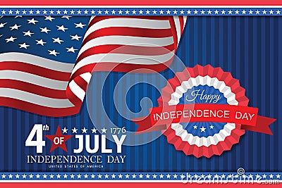 4th of July banner Vector illustration. Independence Day, US flag with 4th of July on blue background. Vector Illustration